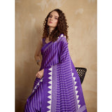 Women's Satin Crepe Printed Saree With Unstitched Blouse 5.5Mtr (Lavender)