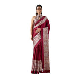 Women's Satin Crepe Printed Saree With Unstitched Blouse 5.5Mtr (Maroon)