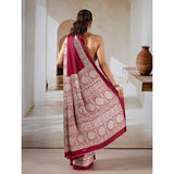 Women's Satin Crepe Printed Saree With Unstitched Blouse 5.5Mtr (Maroon)