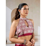 Women's Satin Crepe Printed Saree With Unstitched Blouse 5.5Mtr (Maroon)