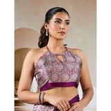 Women's Satin Crepe Printed Saree With Unstitched Blouse 5.5Mtr (Purple)