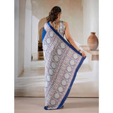 Women's Satin Crepe Printed Saree With Unstitched Blouse 5.5Mtr (Blue)
