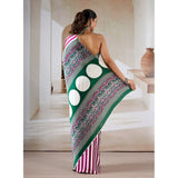 Women's Satin Crepe Printed Saree With Unstitched Blouse 5.5Mtr (Magenta)