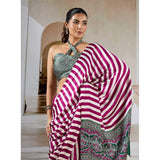 Women's Satin Crepe Printed Saree With Unstitched Blouse 5.5Mtr (Magenta)