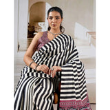 Women's Satin Crepe Printed Saree With Unstitched Blouse 5.5Mtr (Black)