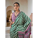 Women's Satin Crepe Printed Saree With Unstitched Blouse 5.5Mtr (Green)