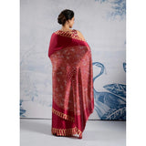 Women's Satin Crepe Printed Saree With Unstitched Blouse 5.5Mtr (Maroon)
