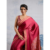 Women's Satin Crepe Printed Saree With Unstitched Blouse 5.5Mtr (Maroon)