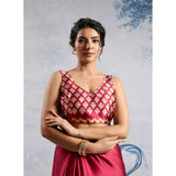 Women's Satin Crepe Printed Saree With Unstitched Blouse 5.5Mtr (Maroon)