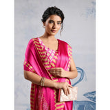 Women's Satin Crepe Printed Saree With Unstitched Blouse 5.5Mtr (Pink)