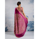 Women's Satin Crepe Printed Saree With Unstitched Blouse 5.5Mtr (Purple)