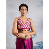 Women's Satin Crepe Printed Saree With Unstitched Blouse 5.5Mtr (Purple)