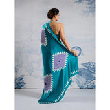 Women's Satin Crepe Printed Saree With Unstitched Blouse 5.5Mtr (Rama Blue)