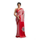 Women's Satin Crepe Printed Saree With Unstitched Blouse 5.5Mtr (Red)