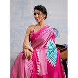 Women's Satin Crepe Printed Saree With Unstitched Blouse 5.5Mtr (Pink)