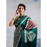 Women's Satin Crepe Printed Saree With Unstitched Blouse 5.5Mtr (Green)