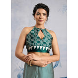 Women's Satin Crepe Printed Saree With Unstitched Blouse 5.5Mtr (Green)