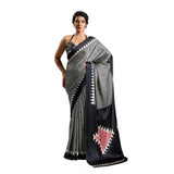 Women's Satin Crepe Printed Saree With Unstitched Blouse 5.5Mtr (Black)
