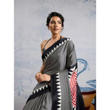 Women's Satin Crepe Printed Saree With Unstitched Blouse 5.5Mtr (Black)