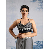 Women's Satin Crepe Printed Saree With Unstitched Blouse 5.5Mtr (Black)