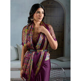 Women's Satin Crepe Printed Saree With Unstitched Blouse 5.5Mtr (Purple)