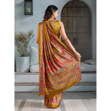 Women's Satin Crepe Printed Saree With Unstitched Blouse 5.5Mtr (Mustard)