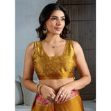 Women's Satin Crepe Printed Saree With Unstitched Blouse 5.5Mtr (Mustard)