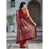 Women's Satin Crepe Printed Saree With Unstitched Blouse 5.5Mtr (Maroon)