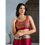 Women's Satin Crepe Printed Saree With Unstitched Blouse 5.5Mtr (Maroon)