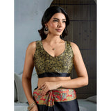 Women's Satin Crepe Printed Saree With Unstitched Blouse 5.5Mtr (Blue)