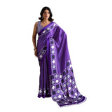 Women's Satin Crepe Printed Saree With Unstitched Blouse 5.5Mtr (Purple)