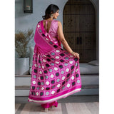 Women's Satin Crepe Printed Saree With Unstitched Blouse 5.5Mtr (Pink)