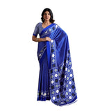 Women's Satin Crepe Printed Saree With Unstitched Blouse 5.5Mtr (Blue)