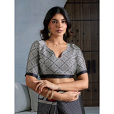 Women's Satin Crepe Printed Saree With Unstitched Blouse 5.5Mtr (Black)