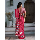 Women's Satin Crepe Printed Saree With Unstitched Blouse 5.5Mtr (Red)