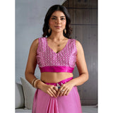 Women's Satin Crepe Printed Saree With Unstitched Blouse 5.5Mtr (Pink)