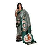 Women's Satin Crepe Printed Saree With Unstitched Blouse 5.5Mtr (Green)