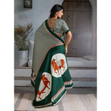 Women's Satin Crepe Printed Saree With Unstitched Blouse 5.5Mtr (Green)