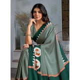 Women's Satin Crepe Printed Saree With Unstitched Blouse 5.5Mtr (Green)