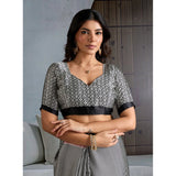 Women's Satin Crepe Printed Saree With Unstitched Blouse 5.5Mtr (Black)