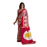 Women's Satin Crepe Printed Saree With Unstitched Blouse 5.5Mtr (Red)
