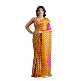 Women's Satin Crepe Printed Saree With Unstitched Blouse 5.5Mtr (Mustard)
