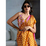 Women's Satin Crepe Printed Saree With Unstitched Blouse 5.5Mtr (Mustard)