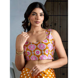 Women's Satin Crepe Printed Saree With Unstitched Blouse 5.5Mtr (Mustard)