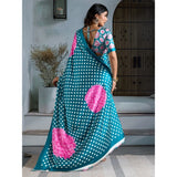 Women's Satin Crepe Printed Saree With Unstitched Blouse 5.5Mtr (Sky Blue)
