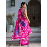 Women's Satin Crepe Printed Saree With Unstitched Blouse 5.5Mtr (Pink)