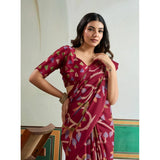 Women's Satin Crepe Printed Saree With Unstitched Blouse 5.5Mtr (Maroon)