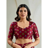 Women's Satin Crepe Printed Saree With Unstitched Blouse 5.5Mtr (Maroon)