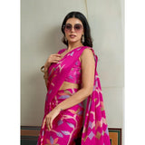 Women's Satin Crepe Printed Saree With Unstitched Blouse 5.5Mtr (Pink)