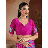 Women's Satin Crepe Printed Saree With Unstitched Blouse 5.5Mtr (Pink)